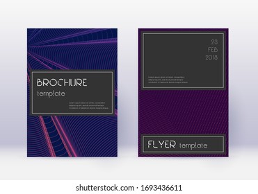 Black cover design template set. Violet abstract lines on dark background. Amusing cover design. Shapely catalog, poster, book template etc.