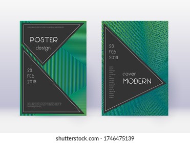 Black cover design template set. Green abstract lines on dark background. Actual cover design. Wonderful catalog, poster, book template etc.