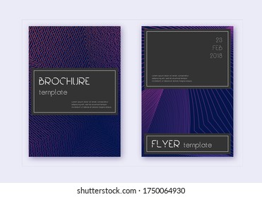 Black cover design template set. Violet abstract lines on dark background. Alive cover design. Lively catalog, poster, book template etc.
