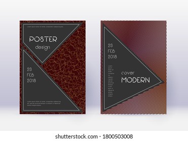 Black cover design template set. Gold abstract lines on maroon background. Actual cover design. Magnetic catalog, poster, book template etc.