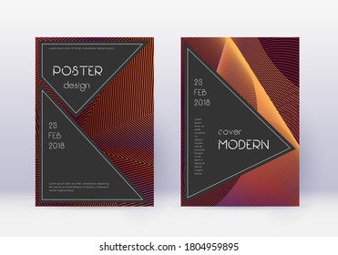 Black cover design template set. Orange abstract lines on wine red background. Admirable cover design. Mind-blowing catalog, poster, book template etc.