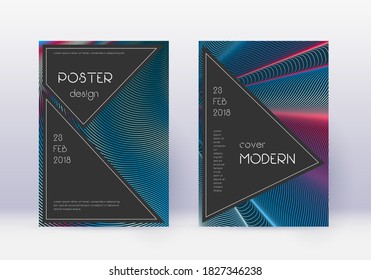 Conjunto de plantillas de diseño de cubierta negra. Líneas abstractas rojas sobre fondo azul blanco. Adorable diseño de la cubierta. Catálogo, afiche, plantilla de libro, etc.