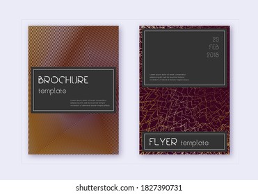 Black cover design template set. Gold abstract lines on maroon background. Alluring cover design. Bewitching catalog, poster, book template etc.