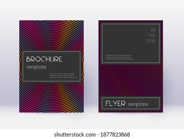 Black cover design template set. Rainbow abstract lines on wine red background. Amazing cover design. Sightly catalog, poster, book template etc.