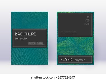 Black cover design template set. Green abstract lines on dark background. Alluring cover design. Memorable catalog, poster, book template etc.
