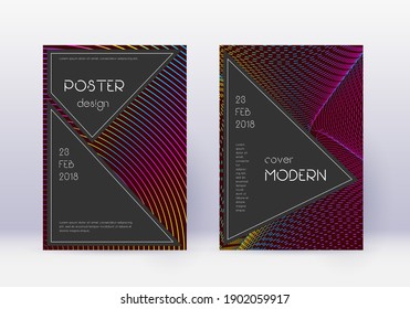Black cover design template set. Rainbow abstract lines on wine red background. Adorable cover design. Lovely catalog, poster, book template etc.