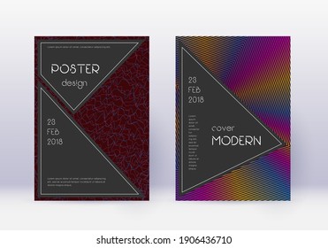 Conjunto de plantillas de diseño de cubierta negra. Líneas abstractas del arcoiris sobre fondo rojo del vino. Adorable diseño de la cubierta. Catálogo perfecto, afiche, plantilla de libro, etc.