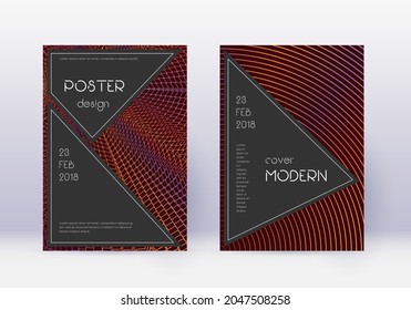 Conjunto de plantillas de diseño de cubierta negra. Líneas abstractas naranjas sobre fondo de color rojo. Admirable diseño de portada. Magnífico catálogo, afiche, plantilla de libro, etc.