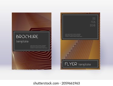 Black cover design template set. Gold abstract lines on maroon background. Alluring cover design. Fabulous catalog, poster, book template etc.