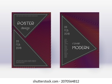 Black cover design template set. Orange abstract lines on wine red background. Admirable cover design. Sightly catalog, poster, book template etc.