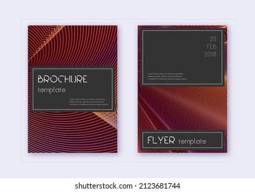 Black cover design template set. Orange abstract lines on wine red background. Admirable cover design. Pleasant catalog, poster, book template etc.
