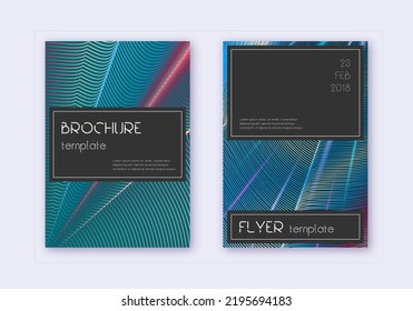 Black cover design template set. Red white blue abstract lines on dark background. Amusing cover design. Grand catalog, poster, book template etc.