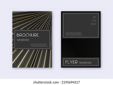 Black cover design template set. Gold abstract lines on black background. Alive cover design. Trending catalog, poster, book template etc.