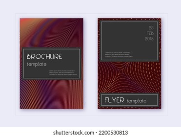 Conjunto de plantillas de diseño de cubierta negra. Líneas abstractas naranjas sobre fondo de color rojo. Admirable diseño de portada. Catálogo, afiche, plantilla de libro, etc. desiguales.