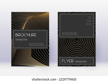 Black cover design template set. Gold abstract lines on black background. Alive cover design. Unique catalog, poster, book template etc.