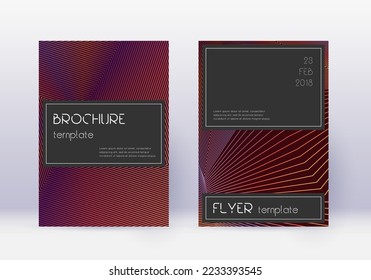 Black cover design template set. Orange abstract lines on wine red background. Amazing cover design. Extra catalog, poster, book template etc.