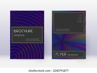 Black cover design template set. Rainbow abstract lines on dark blue background. Amazing cover design. Likable catalog, poster, book template etc.