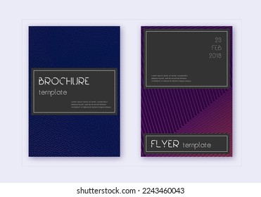 Black cover design template set. Violet abstract lines on dark background. Amusing cover design. Nice catalog, poster, book template etc.