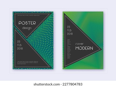 Black cover design template set. Green abstract lines on dark background. Admirable cover design. Amazing catalog, poster, book template etc.