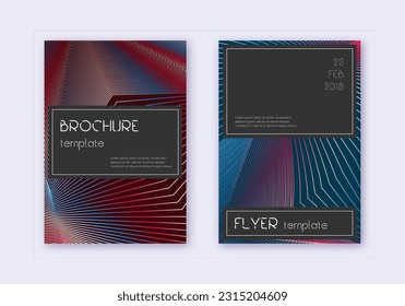 Black cover design template set. Red white blue abstract lines on dark background. Amusing cover design. Great catalog, poster, book template etc.