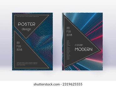 Black cover design template set. Red abstract lines on white blue background. Adorable cover design. Unequaled catalog, poster, book template etc.