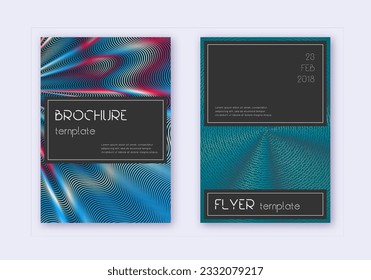Black cover design template set. Red white blue abstract lines on dark background. Amusing cover design. Favorable catalog, poster, book template etc.