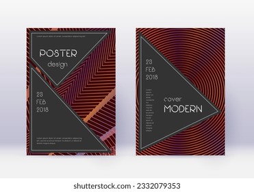 Black cover design template set. Orange abstract lines on wine red background. Admirable cover design. Powerful catalog, poster, book template etc.