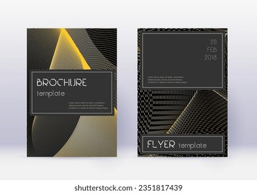 Black cover design template set. Gold abstract lines on black background. Alive cover design. Positive catalog, poster, book template etc.