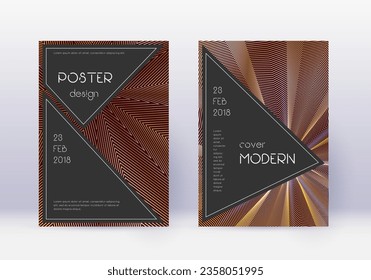 Black cover design template set. Gold abstract lines on maroon background. Actual cover design. Perfect catalog, poster, book template etc.