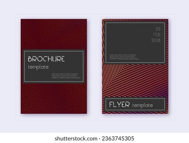 Black cover design template set. Orange abstract lines on wine red background. Admirable cover design. Tempting catalog, poster, book template etc.