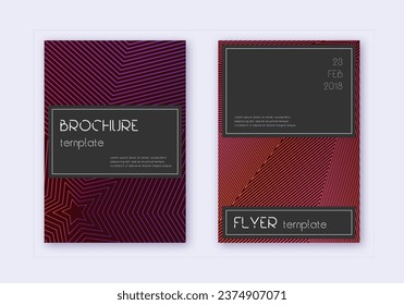 Black cover design template set. Violet abstract lines on dark background. Alive cover design. Incredible catalog, poster, book template etc.