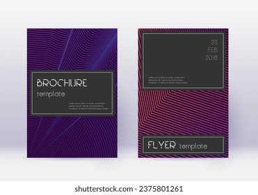Black cover design template set. Violet abstract lines on dark background. Amusing cover design. Majestic catalog, poster, book template etc.