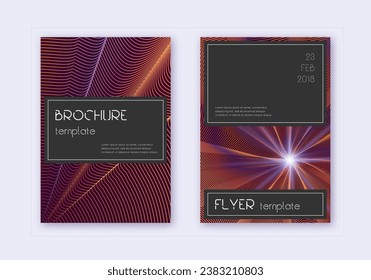 Black cover design template set. Orange abstract lines on wine red background. Admirable cover design. Popular catalog, poster, book template etc.