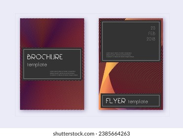 Black cover design template set. Orange abstract lines on wine red background. Admirable cover design. Remarkable catalog, poster, book template etc.