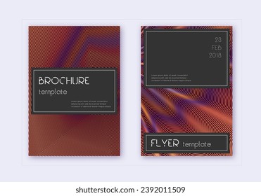 Black cover design template set. Orange abstract lines on wine red background. Admirable cover design. Trending catalog, poster, book template etc.