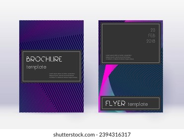 Black cover design template set. Neon abstract lines on dark blue background. Amazing cover design. Actual catalog, poster, book template etc.