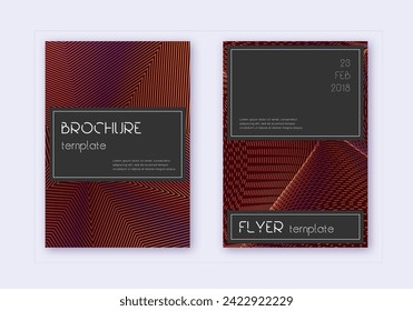 Black cover design template set. Orange abstract lines on wine red background. Admirable cover design. Optimal catalog, poster, book template etc.