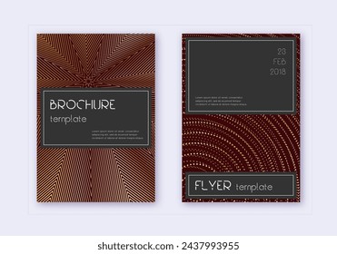 Black cover design template set. Gold abstract lines on maroon background. Alluring cover design. Charming catalog, poster, book template etc.