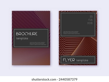 Conjunto de plantilla de diseño de cubierta negra. Líneas abstractas doradas sobre fondo granate. Diseño atractivo de la cubierta. Catálogo curioso, cartel, plantilla de libro, etc.