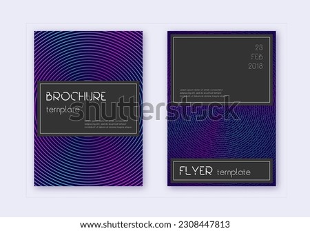 Black cover design template set. Neon abstract lines on dark blue background. Alluring cover design. Terrific catalog, poster, book template etc.