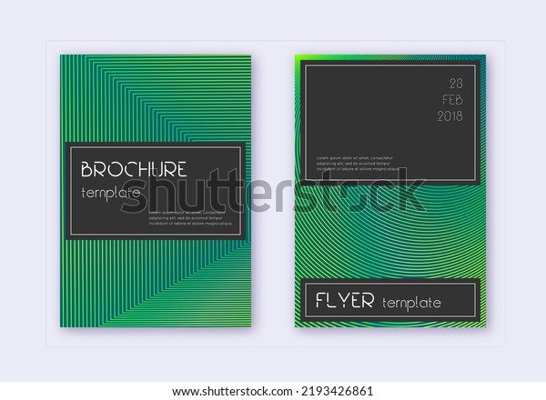 Black cover design template set. Green abstract\
lines on dark background. Alluring cover design. Mesmeric catalog,\
poster, book template\
etc.