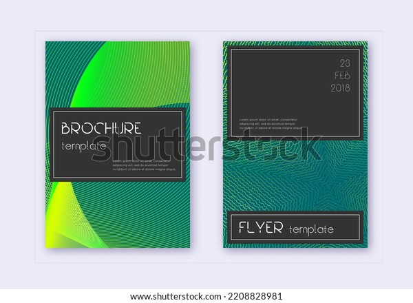 Black cover design template set. Green abstract\
lines on dark background. Alluring cover design. Pleasant catalog,\
poster, book template\
etc.