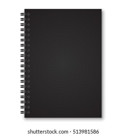 black cover spiral notepad notebook isolated on white vector