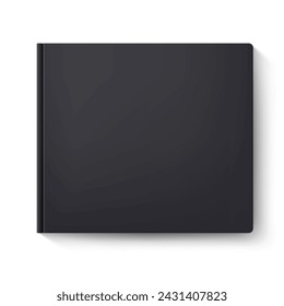 Black covered notebook casting a shadow, positioned on a white surface