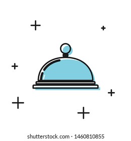 Black Covered with a tray of food icon isolated on white background. Tray and lid sign. Restaurant cloche with lid. kitchenware symbol.  Vector Illustration