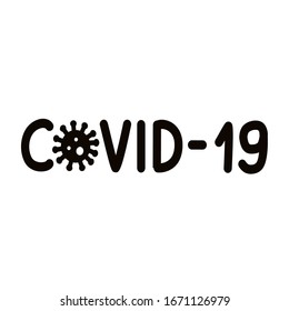 Grabado vectorial negro Covid-19 sobre fondo blanco.