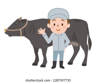 Black cow and dairy farmeron white background.Wagyu – Japanese shorthorn.