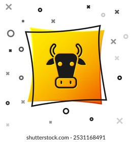 Black Cow icon isolated on white background. Yellow square button. Vector