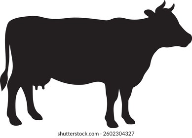 Black Cow Icon Vector - Simple Farm Animal Silhouette for Logos or Graphics
