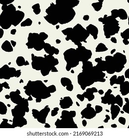 Black cow seamless pattern. Grunge spot shapes. Hand drawn wallpaper. Animal print, skin texture. Vector background